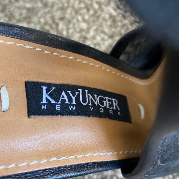 Kay Unger, Mesh & Floral Leather Black Sandals Heels Platform Sexy - Picture 10 of 12